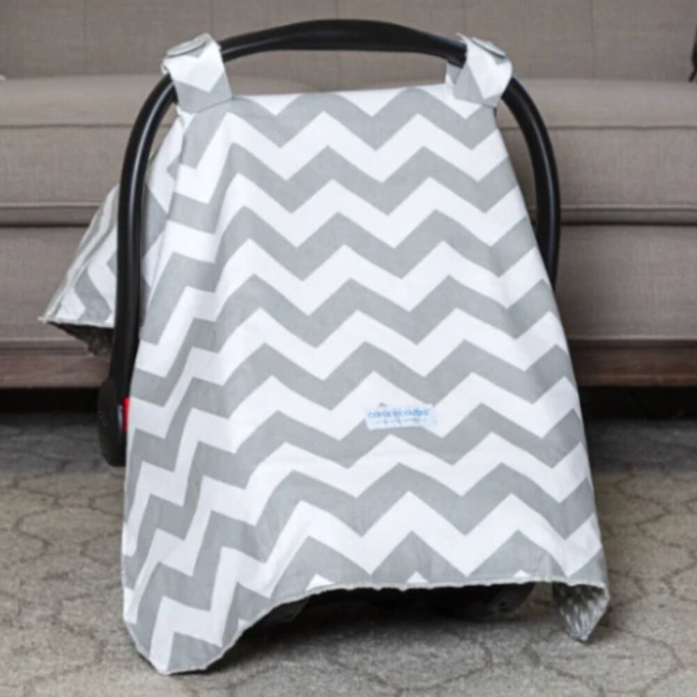 Carseat Canopy by Canopy Couture in gray and white chevron - NEW